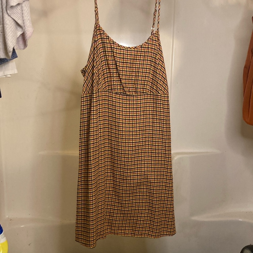 Plaid mini dress with spaghetti straps